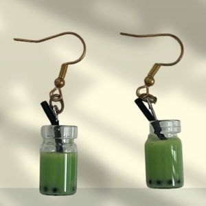 Green handmade boba earrings